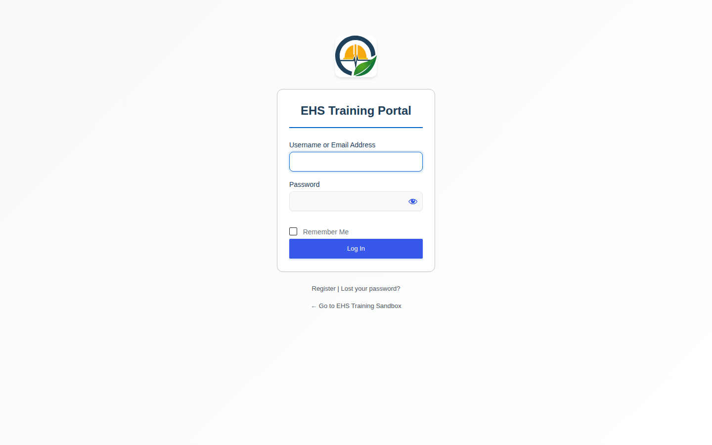 WordPress sign-in for the training portal